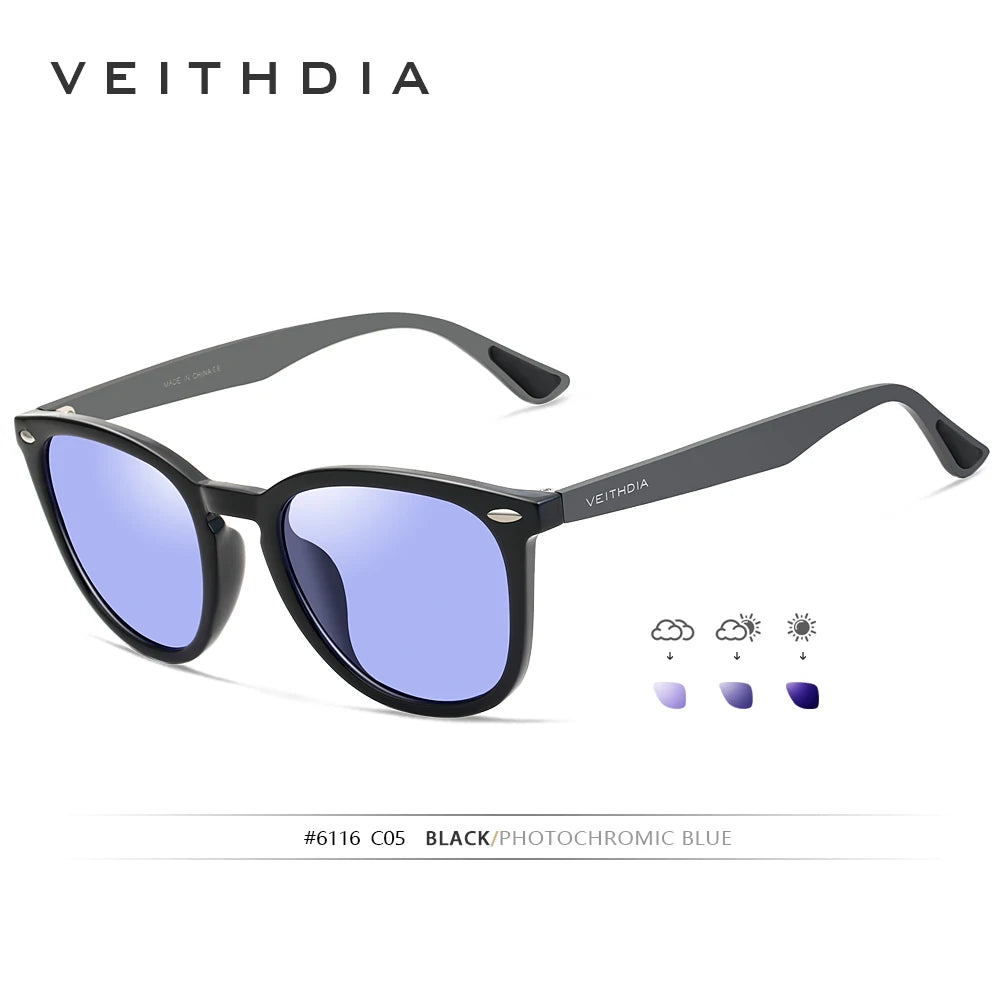 Okulary przeciwsłoneczne marki VEITHDIA unisex, aluminiowe z oprawkami TR90, fotochromowe, lustrzane, w stylu vintage, dla kobiet i mężczyzn 6116