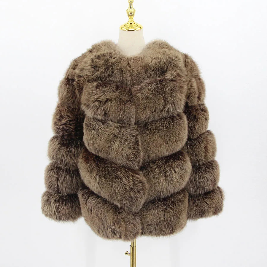 Pink Java QC8066  High Quality Women  Real Fox Fur Coat Wihter Warm Thick Fox Fur Jacket Genuine Fur  Short Coat Long Sleeves