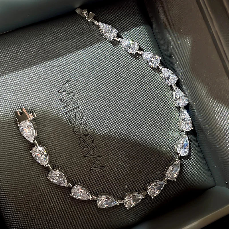 925 Sterling Silver Cubic Zirconia Pear Cut Tennis Bracelet for Women