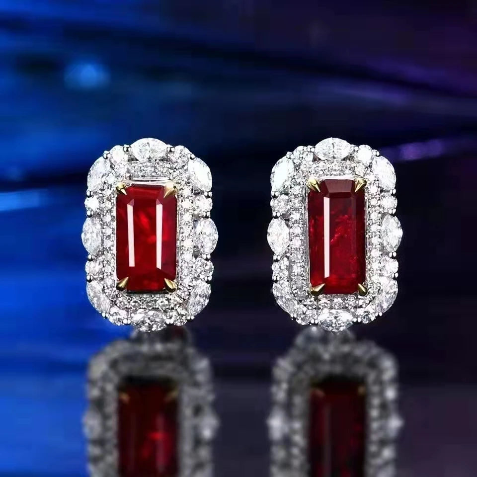 Pendientes de rubí sangre de pichón sin tratamiento térmico a buen precio, joyería con certificado AIGS, pendientes de botón de rubí sangre de pichón de 2.54ct sin tratamiento térmico