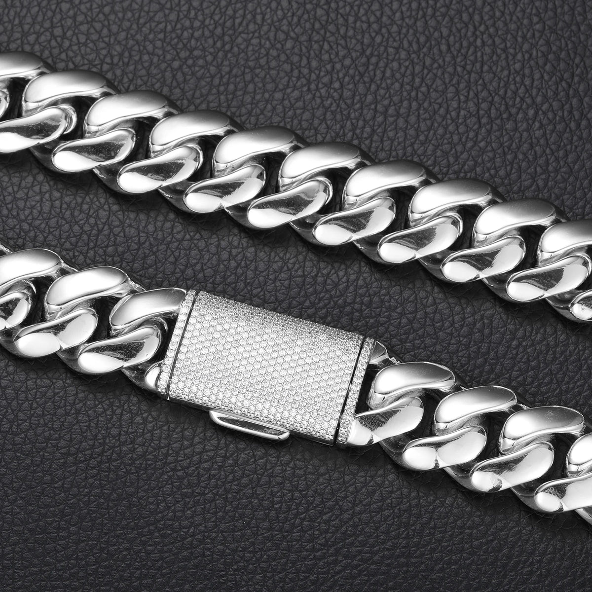 Collar de cadena cubana Miami de lujo estilo hip hop, eslabones de 10mm-22mm de plata de ley 925 maciza con diamantes de moissanita tipo "iced out" y cierre de hebilla