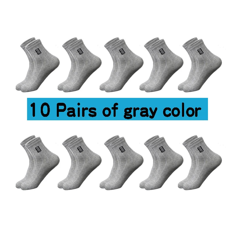 20 unidades = 10 pares de calcetines de algodón de alta calidad para hombre, transpirables, absorbentes, de caña media, color negro, desodorantes, calcetines de negocios para regalo.