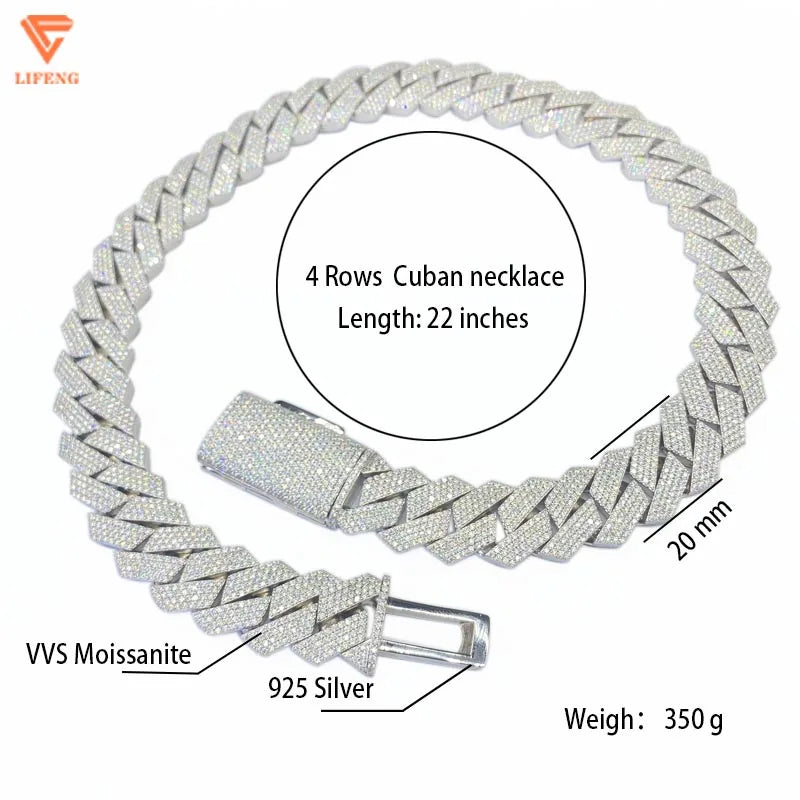 Precio económico, cadena de eslabones cubanos de moissanita de 10 mm, 12 mm, 14 mm, 15 mm, 18 mm, 20 mm, collar de cadena de eslabones cubanos "iced out" de plata de ley 925