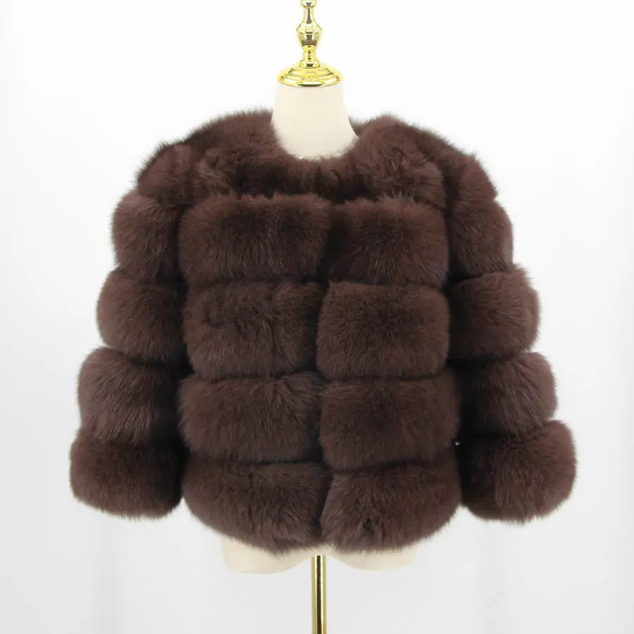 Pink Java QC1801 FREE SHIPPING Real Fox Fur Coat Women Winter Thick Fur Jacket Short Fur Coat Wholesale Genuine Fox Short Sleeve