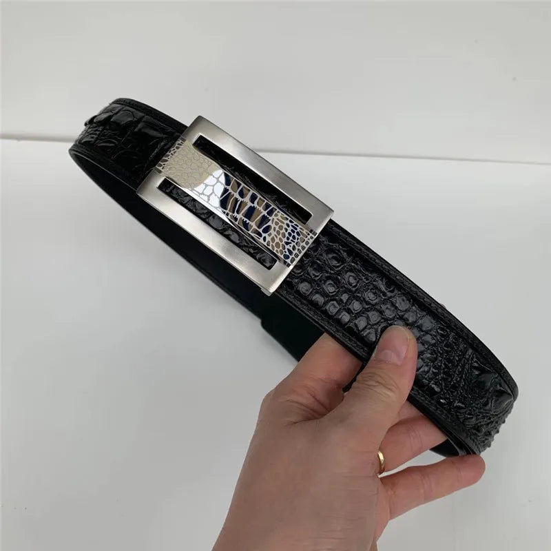 Genuine Crocodile Skin 3.5cm Wide Businessmen Waist Straps Authentic Real Crocodile Leather Stainless Steel Buckle Male Belts
