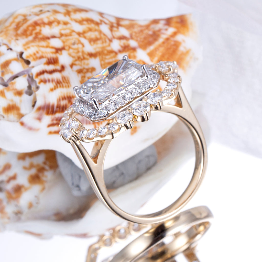 Messi Jewelry MSR-833 14k Solid Gold 3.12ct Radiant Cut  Lab Diamond Women Jewelry Ring Luxury  Style