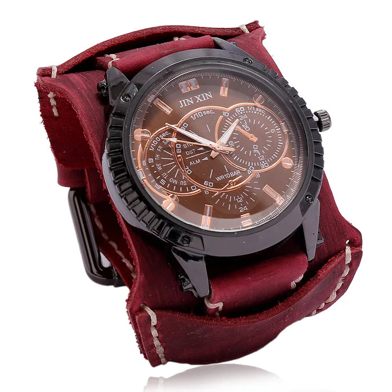 Nuevo reloj de moda para hombre, reloj de cuarzo de lujo con esfera grande para parejas, reloj deportivo con pulsera punk de cuero auténtico, regalo para hombre