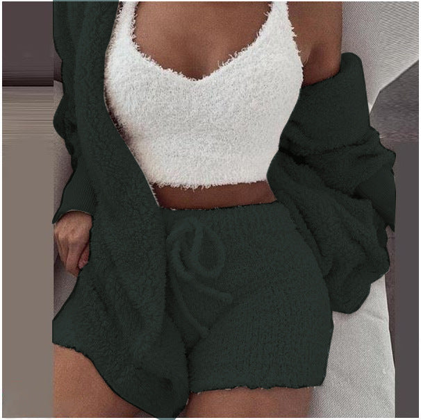 Knit Sleepwear Pajamas for Women's Lingerie 3 Piece Set