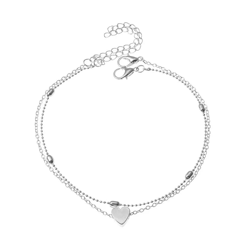 Trendy Beads Multilayer Summer Heart Anklet for Woman Bohemian Vintage Footwear Leg Bracelets 2021 Female Foot Jewelry G