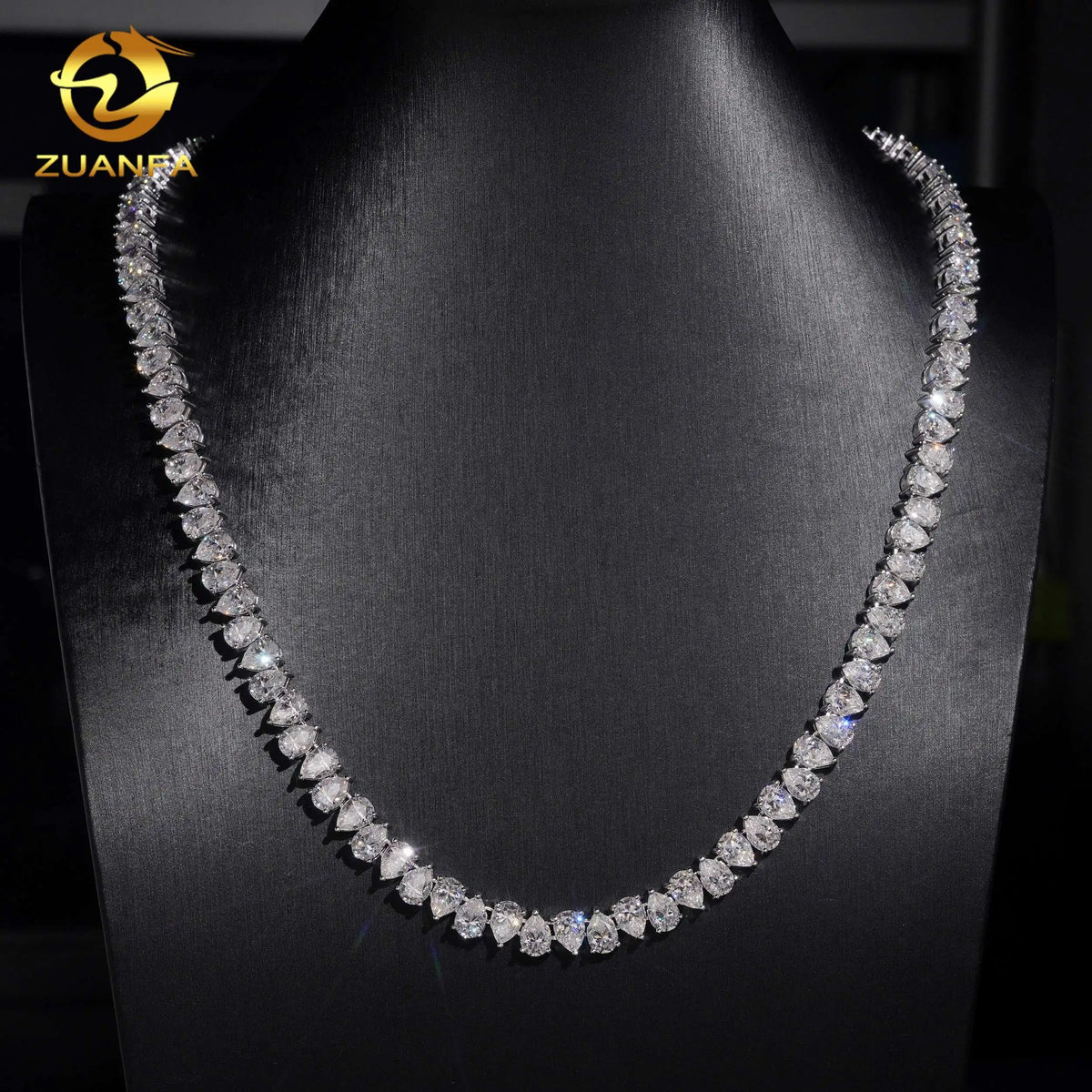 925 Sterling Silver Pear Cut Moissanite Tennis Chain Necklace 5x7mm