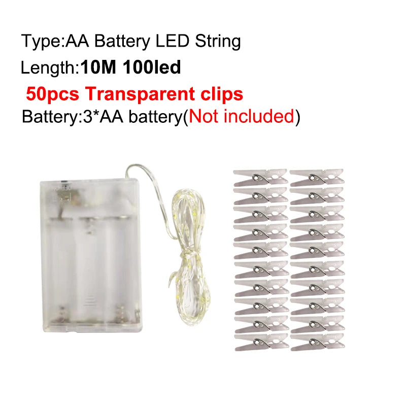 LED Fairy String Lights with Photo Clips 5M-10M USB or Battery Operated
