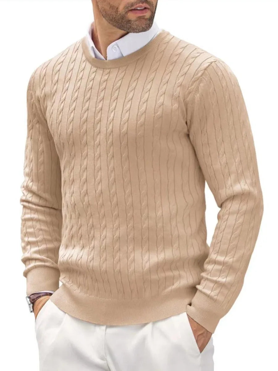 Wholesale High Quality Cotton Solid Color Knitting Sweater Twist Slim Pullover Men's Crewneck Thick Spring Casual Knit Sweaters