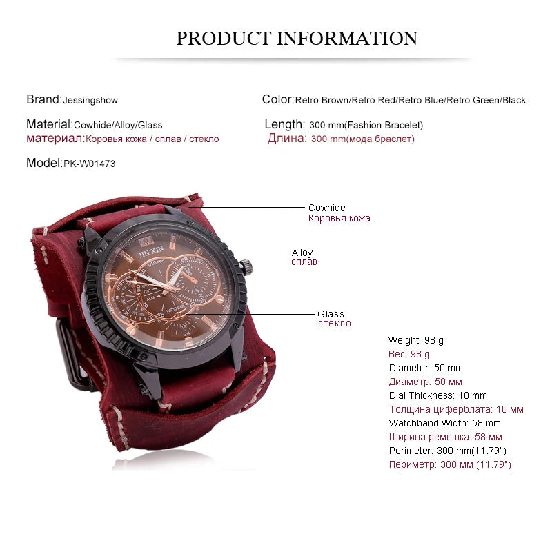 Nuevo reloj de moda para hombre, reloj de cuarzo de lujo con esfera grande para parejas, reloj deportivo con pulsera punk de cuero auténtico, regalo para hombre