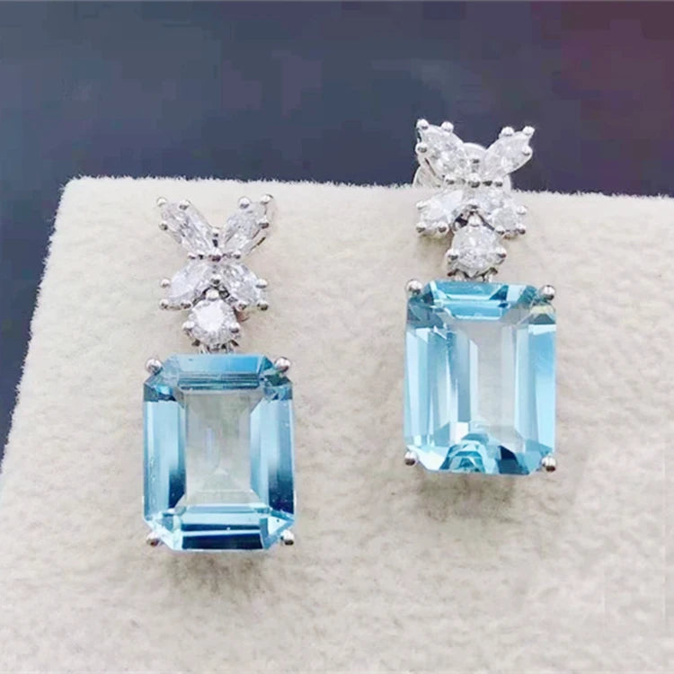 Juegos de joyería de piedras preciosas naturales SGARIT para mujer, anillo, pendientes y collar con colgante de aguamarina azul claro en oro de 18 quilates
