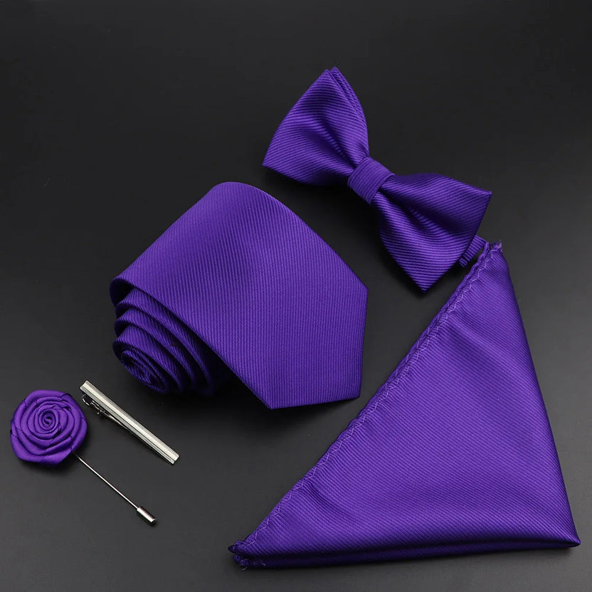 Juego de corbata y pajarita de seda de color sólido para hombre, tejido jacquard de poliéster, estilo vintage rojo azul para novio, negocios, bodas y fiestas