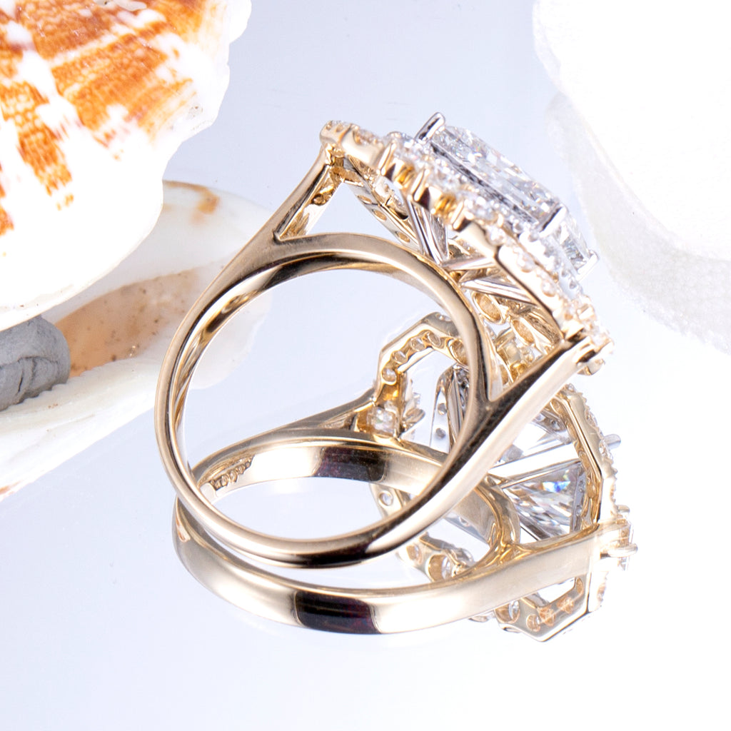 Messi Jewelry MSR-833 14k Solid Gold 3.12ct Radiant Cut  Lab Diamond Women Jewelry Ring Luxury  Style