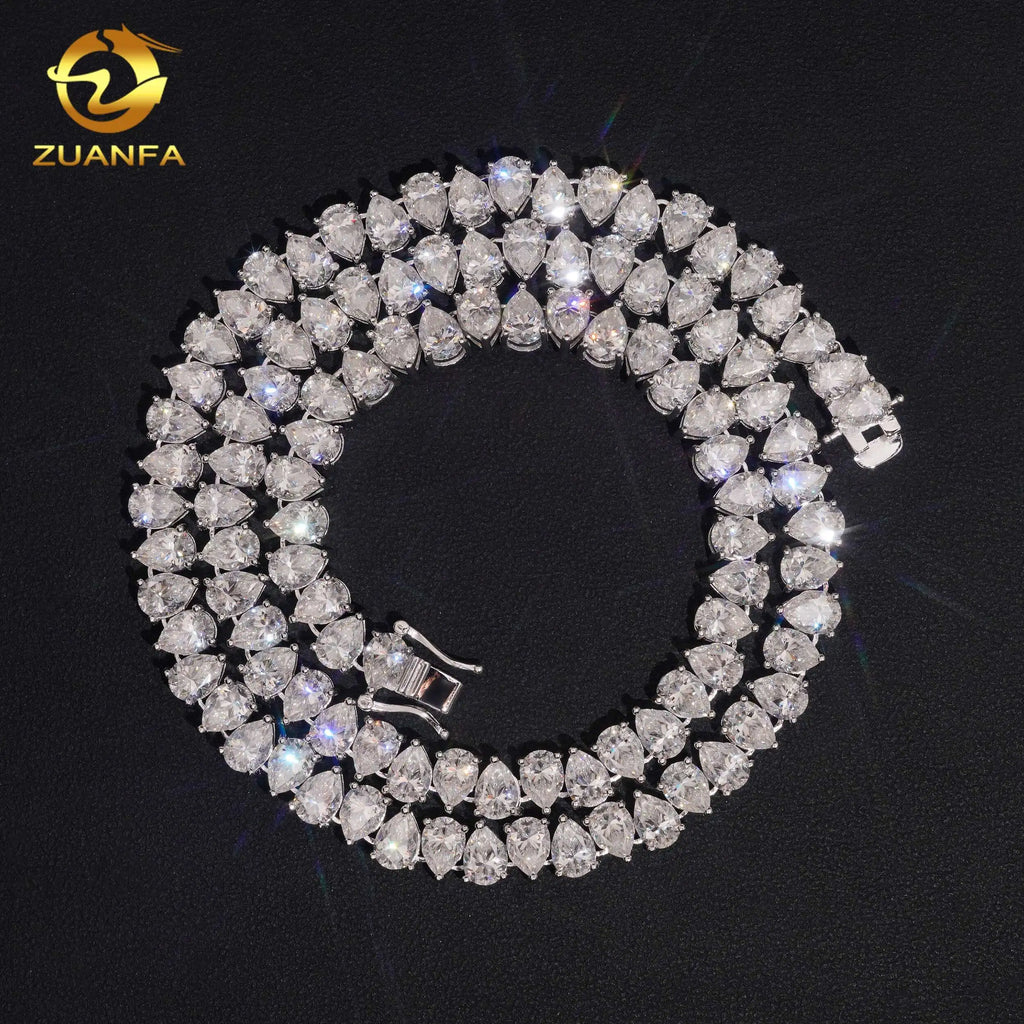 925 Sterling Silver Pear Cut Moissanite Tennis Chain Necklace 5x7mm