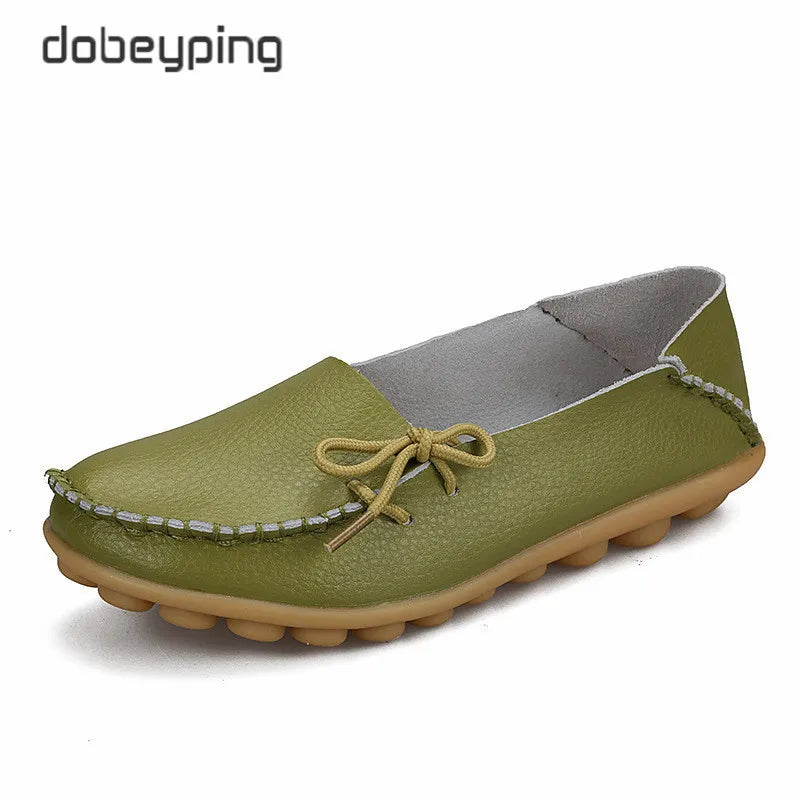 New Moccasins Women Flats 2026 Autumn Woman Loafers Genuine Leather Female Shoes Slip on Ballet Bowtie Women's Shoe Size 35-44