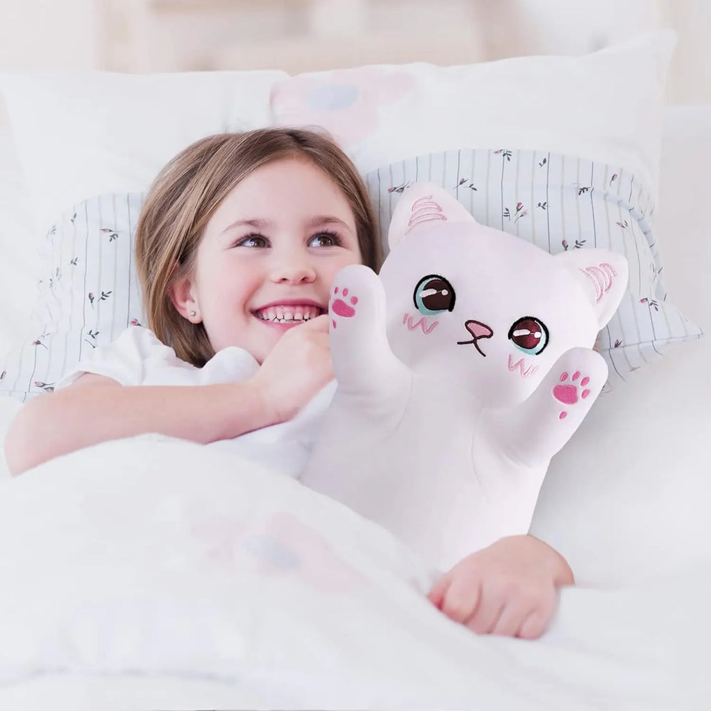 Almohada de peluche con forma de gato blanco para niños