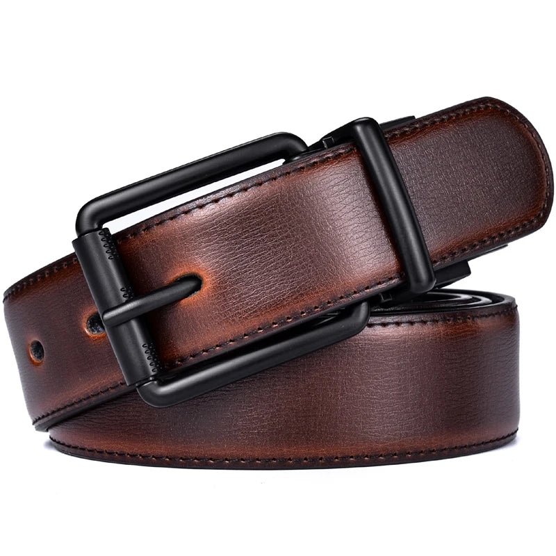 1 szt. męski skórzany pasek dwustronny z klamrą rolkową, szerokość 34 mm, 1 pasek w 2 kolorach, odpowiedni do jeansów w stylu casual