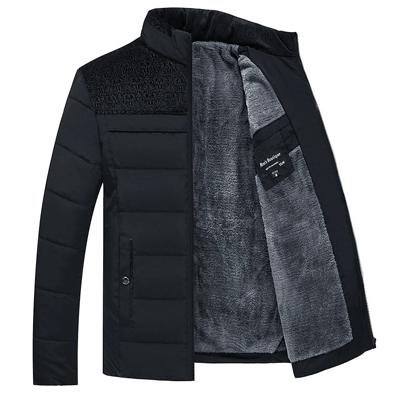 Parka acolchada de felpa con cuello alzado para hombre, chaqueta de invierno, abrigo tipo parker grueso y cálido con cremallera para hombre