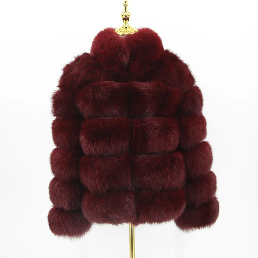 Pink Java QC8139 New Arrival Women Winter Thick Fur Coat Real Fox Fur Jacket High Quality Fox Coat Stand Collar Outfit Luxury