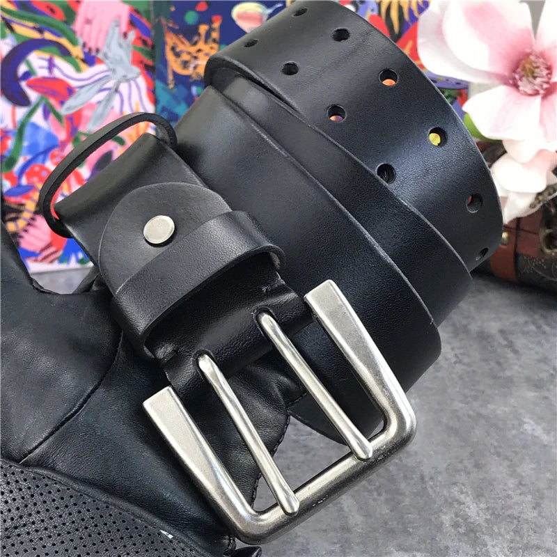 Super Wide 4.2CM Luxury Thick Genuine Leather Men Belt Double Buckle Belt Ceinture  Leather Belt Men Jeans Trouser Belt MBT0018