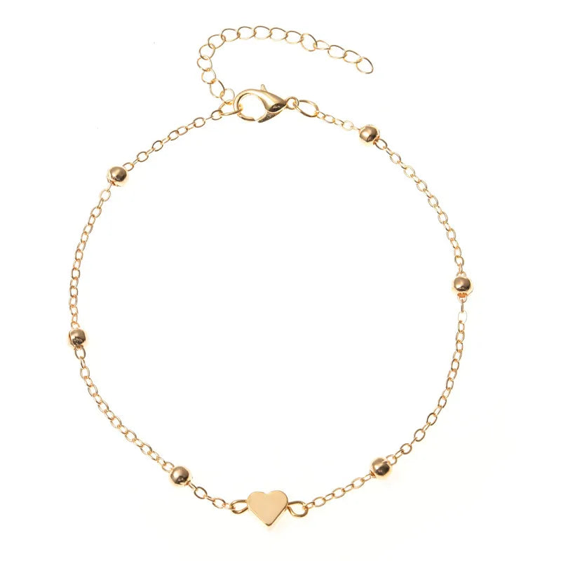 Tobillera de cuentas multicapa con corazón para mujer, estilo bohemio vintage, pulseras de pie, joyería de playa 2021 G