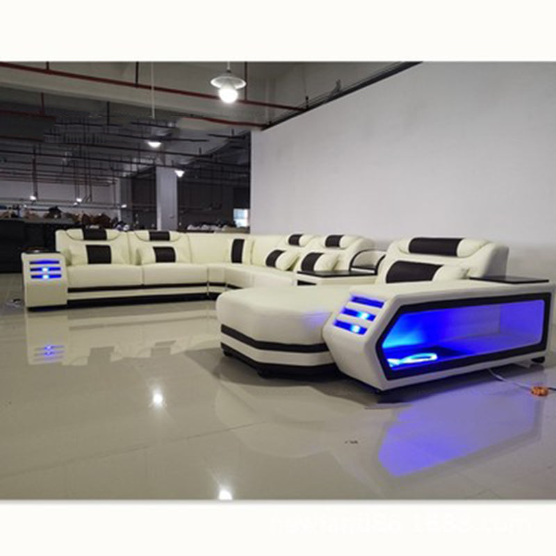 Furniture Factory Provided Living Room Sofas Modern Style Genuine Leather Sofa  U Shaped Corner Sofa Design Led Light Set Cx001