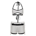 Hot Y2K Plaid V-Neck Halter 3-Piece Above-Knee Bikini Set Sweating Top Breathable Stretch Tie-Side Shorts Tie Dye Women