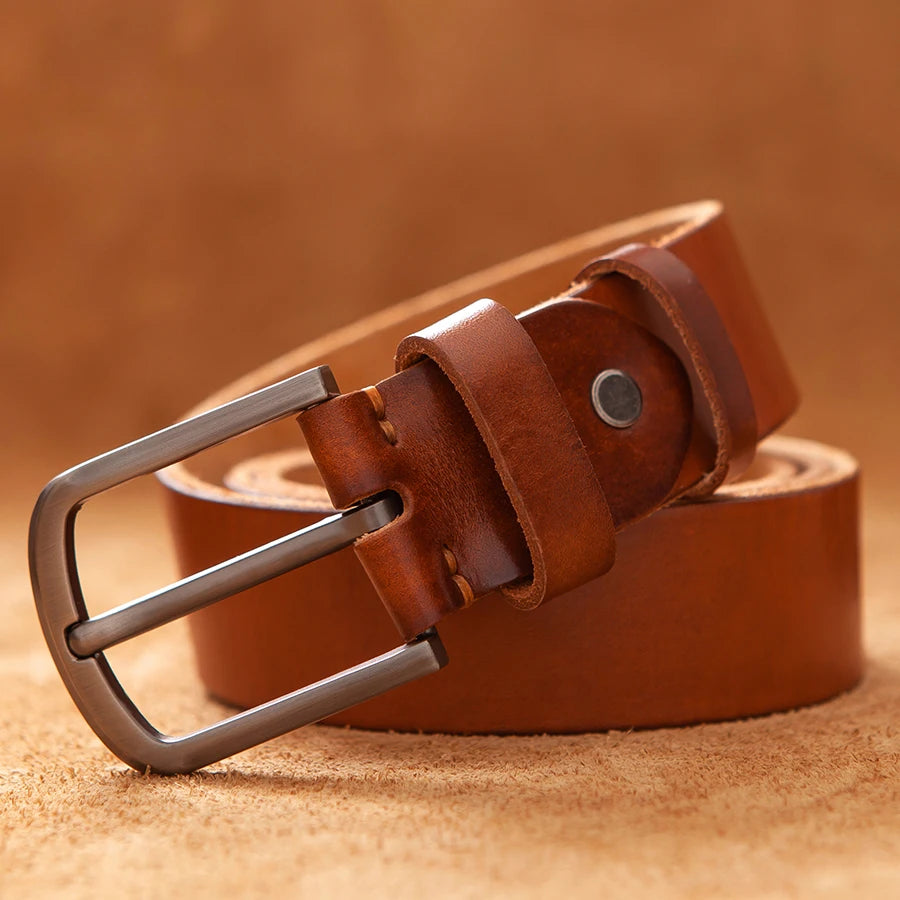 Top Cow Genuine Leather Belts for Men Luxury Designer Fashion Style Vintage Brown Cowboy Male Belt