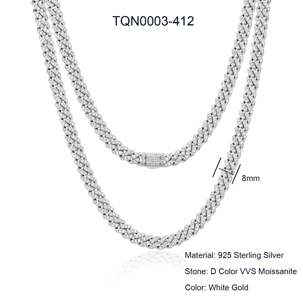 Collar de cadena cubana de Miami para hombre, joyería fina de hip hop, plata de ley 925, 6mm-20mm, con diamantes de moissanite VVS helados