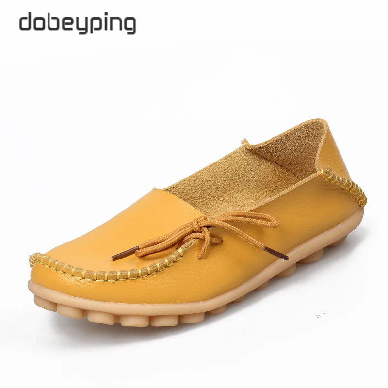 New Moccasins Women Flats 2026 Autumn Woman Loafers Genuine Leather Female Shoes Slip on Ballet Bowtie Women's Shoe Size 35-44