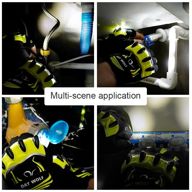 Guantes de pesca LED sin dedos, impermeables, con pantalla táctil y linterna