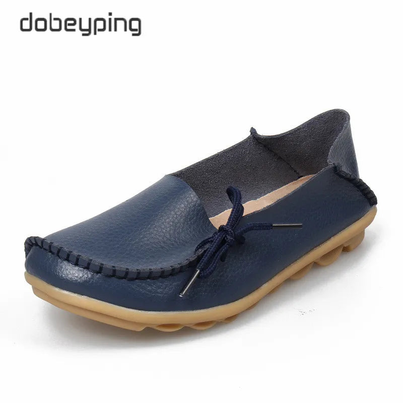 New Moccasins Women Flats 2026 Autumn Woman Loafers Genuine Leather Female Shoes Slip on Ballet Bowtie Women's Shoe Size 35-44
