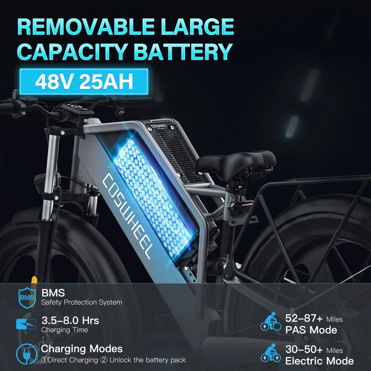 Nueva bicicleta eléctrica plegable ligera COSWHEEL T26, 48V 15Ah 25Ah, 750W 1000W 1500W, bicicleta eléctrica de 26 pulgadas
