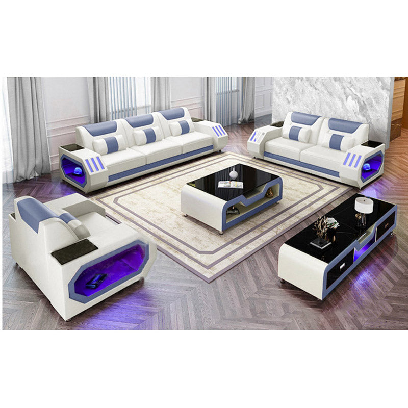 Furniture Factory Provided Living Room Sofas Modern Style Genuine Leather Sofa  U Shaped Corner Sofa Design Led Light Set Ly001