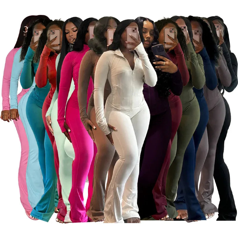 Fall 2024 Women Clothes Two Piece Flared Pants Tracksuits Set Casual Gym Activ Wear 2 Piece Set Gymwear Women Trending