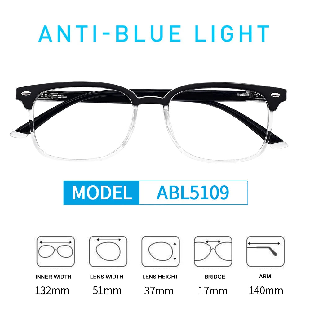 Gafas de lectura con filtro de luz azul para hombre, lentes transparentes para computadora, gafas de lectura con aumento, dioptrías para presbicia +1.0 +2.5