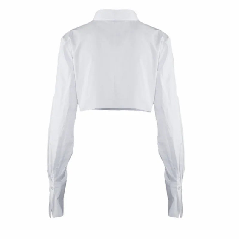 Women Long Sleeve Korean K-Pop Shirt 2021 Spring Fashion Ladies Club Street Sexy Short White Top Blouse