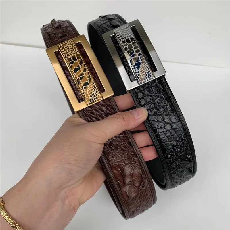 Genuine Crocodile Skin 3.5cm Wide Businessmen Waist Straps Authentic Real Crocodile Leather Stainless Steel Buckle Male Belts