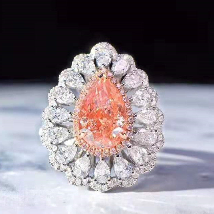 Collar y anillo de doble uso de joyería de lujo al por mayor, oro real de 18k y diamante natural de 2.0ct VS rosa