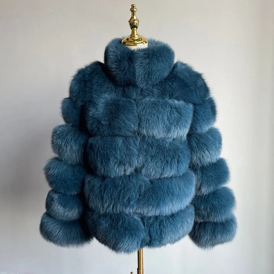 Pink Java QC8139 New Arrival Women Winter Thick Fur Coat Real Fox Fur Jacket High Quality Fox Coat Stand Collar Outfit Luxury