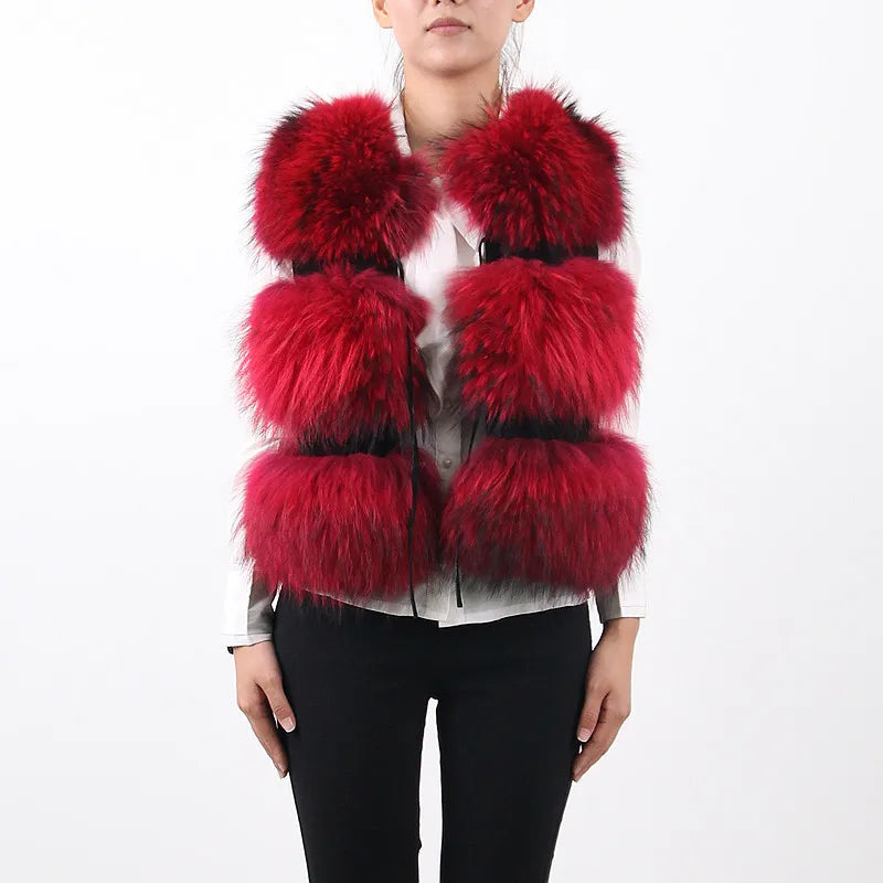QIUCHEN-Short Vest for Women, 100% Natural Raccoon Furs, Real Fur Model, Fashion, Hot Sale, Winter, PJ8051