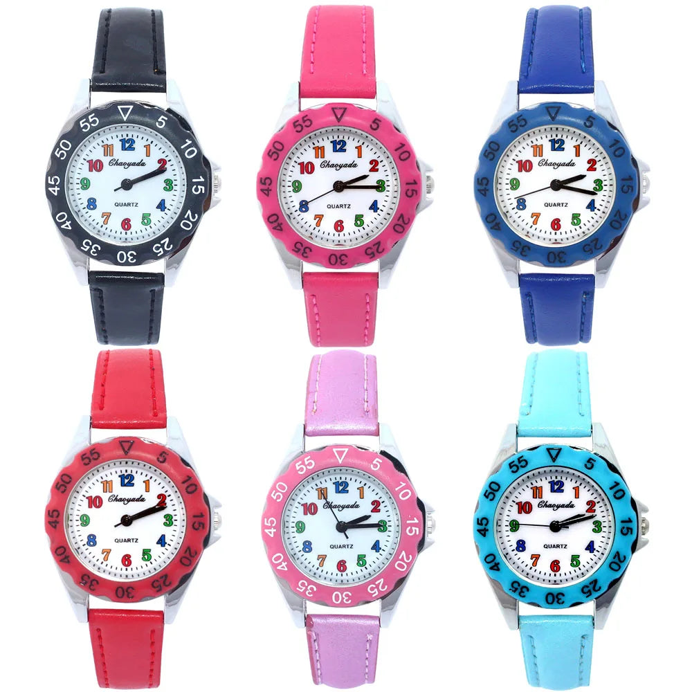 Reloj de pulsera de cuero con diseño de unicornio para niños y niñas, reloj informal de moda para aprender la hora