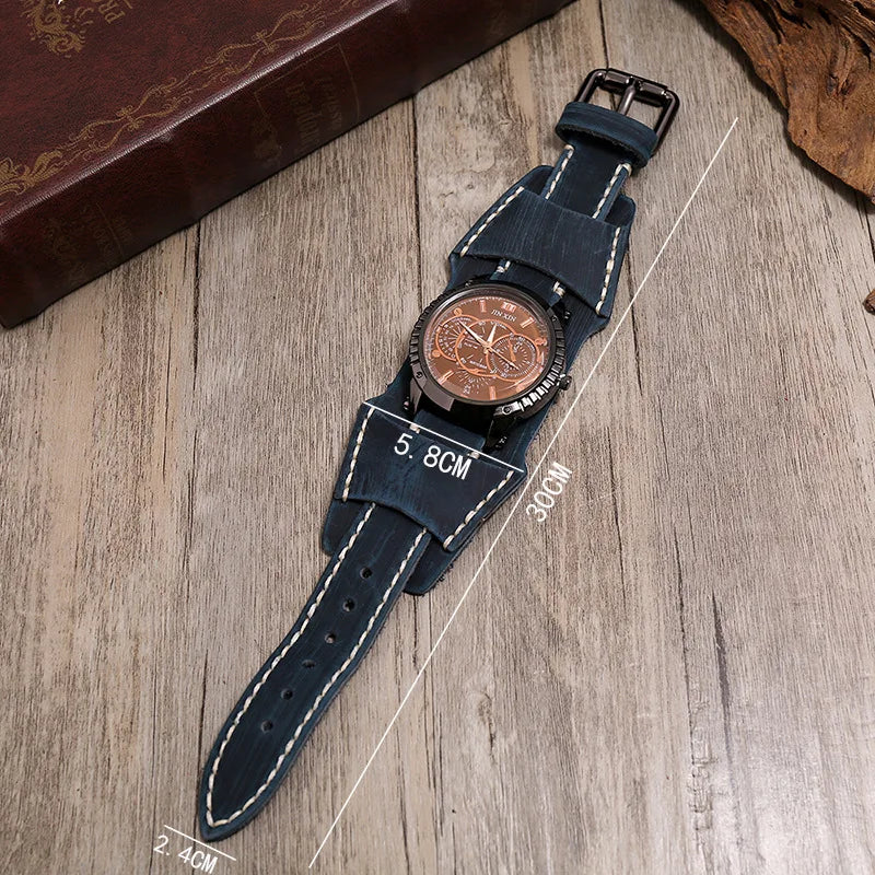 Nuevo reloj de moda para hombre, reloj de cuarzo de lujo con esfera grande para parejas, reloj deportivo con pulsera punk de cuero auténtico, regalo para hombre