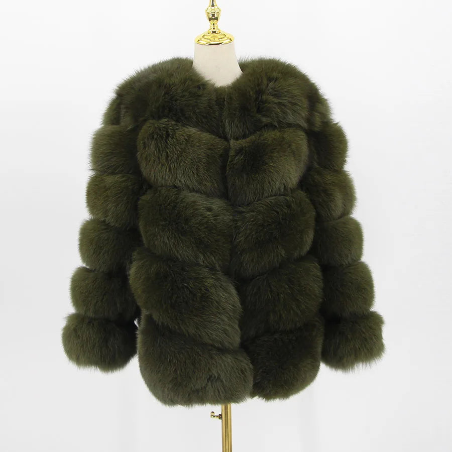 Pink Java QC8066  High Quality Women  Real Fox Fur Coat Wihter Warm Thick Fox Fur Jacket Genuine Fur  Short Coat Long Sleeves