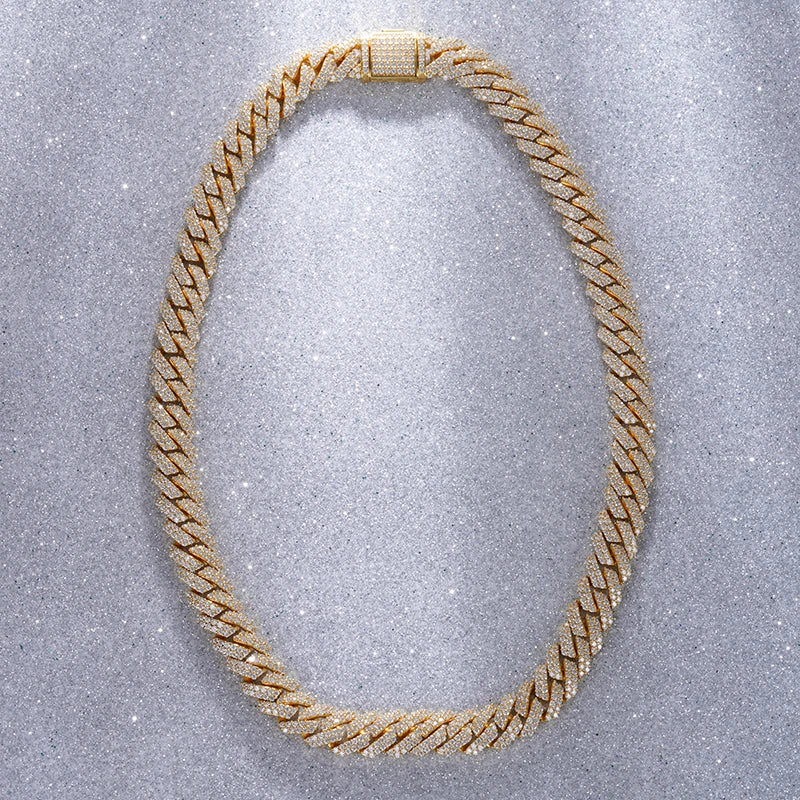 Collar de oro de 14k Starsgem, joyería personalizada, cadena de eslabones cubanos con moissanita redonda, collar de oro macizo de 14k