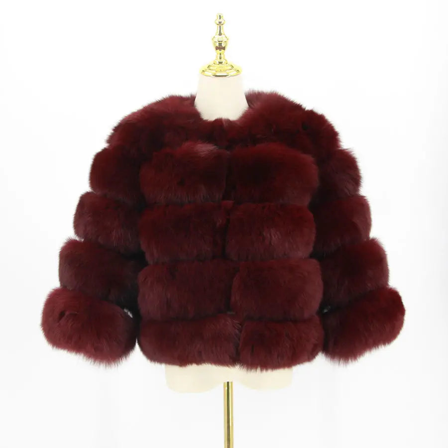 Pink Java QC1801 FREE SHIPPING Real Fox Fur Coat Women Winter Thick Fur Jacket Short Fur Coat Wholesale Genuine Fox Short Sleeve
