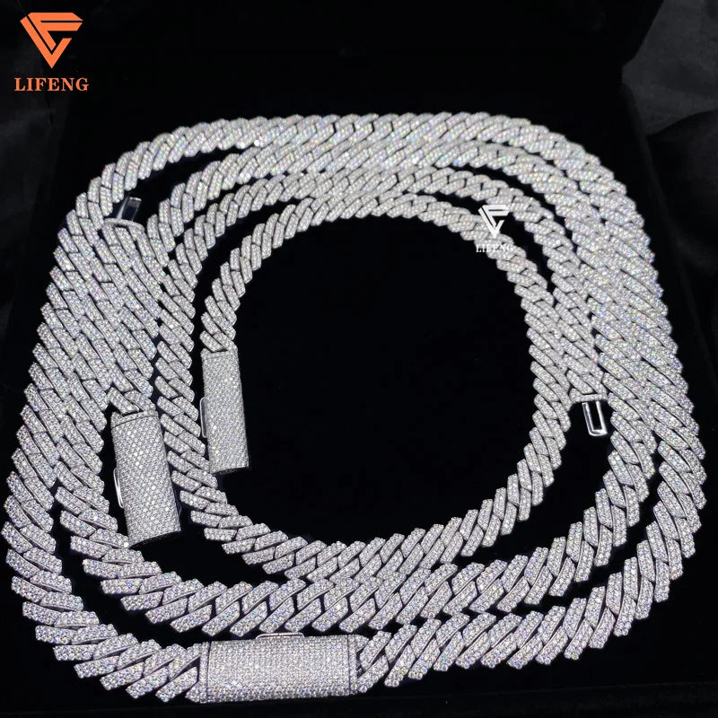 Precio económico, cadena de eslabones cubanos de moissanita de 10 mm, 12 mm, 14 mm, 15 mm, 18 mm, 20 mm, collar de cadena de eslabones cubanos "iced out" de plata de ley 925